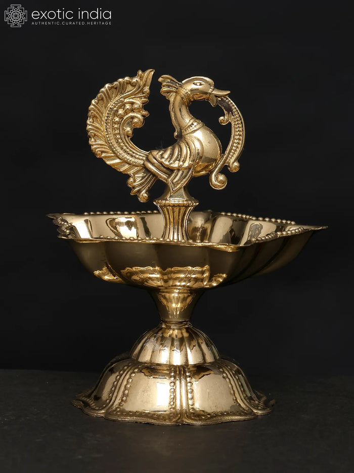 3" Handmade Peacock Brass Lamp for Home Decor