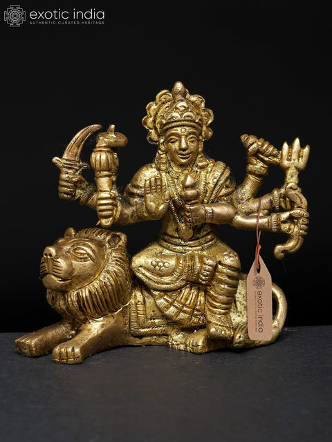 Small Goddess Durga Seated on Lion | Brass Statue