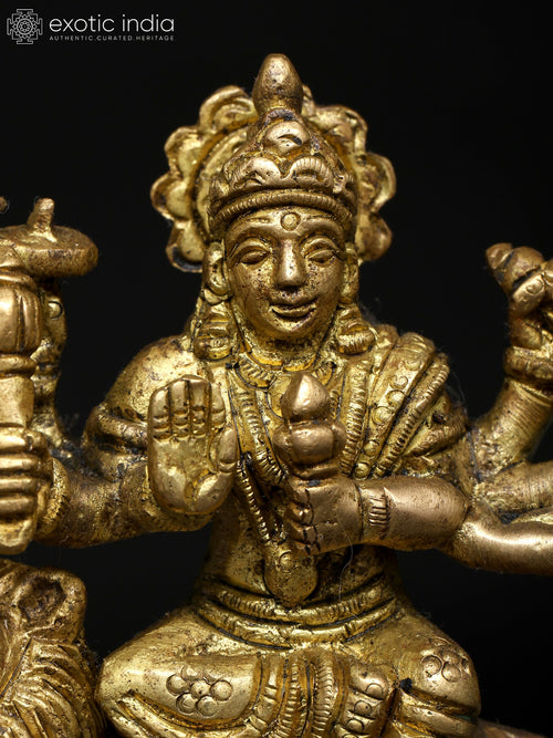 Small Goddess Durga on Lion Handmade Brass Statue