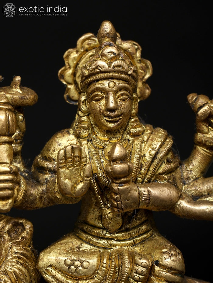 Small Goddess Durga Seated on Lion | Brass Statue