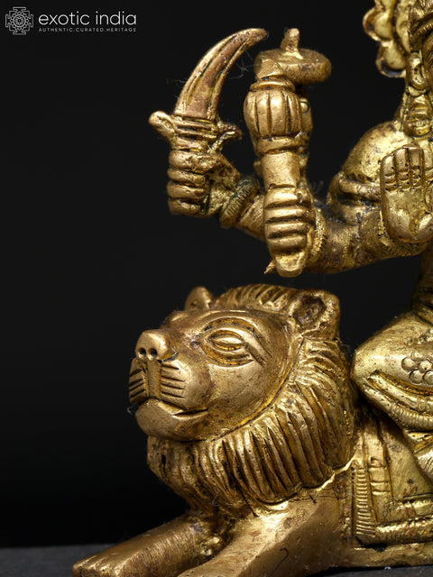 Small Goddess Durga Seated on Lion | Brass Statue