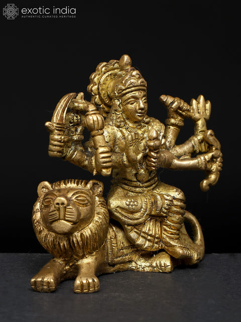 Small Goddess Durga Seated on Lion | Brass Statue