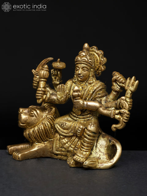 Small Goddess Durga Seated on Lion | Brass Statue