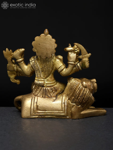 Small Goddess Durga Seated on Lion | Brass Statue