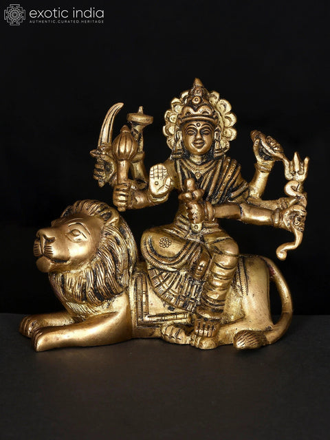 Small Goddess Durga Seated on Lion | Brass Statue