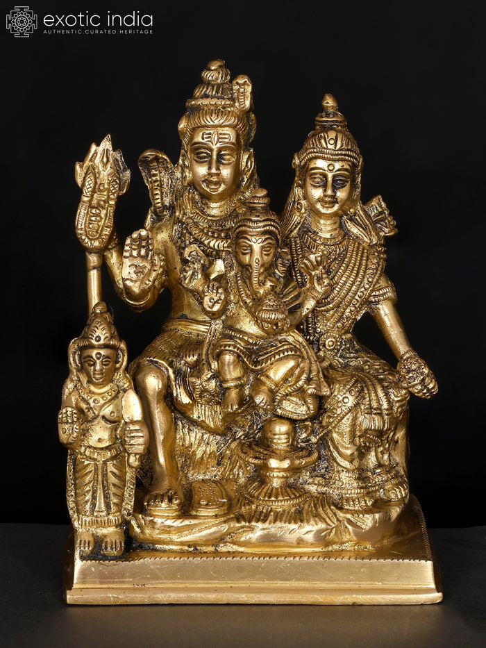 6" Shiva Family Brass Statue for Pooja