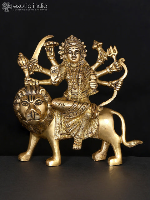 6" Small Eight Armed Goddess Durga | Brass Statue