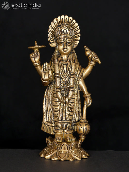 8" Standing Lord Vishnu Handmade Brass Statue
