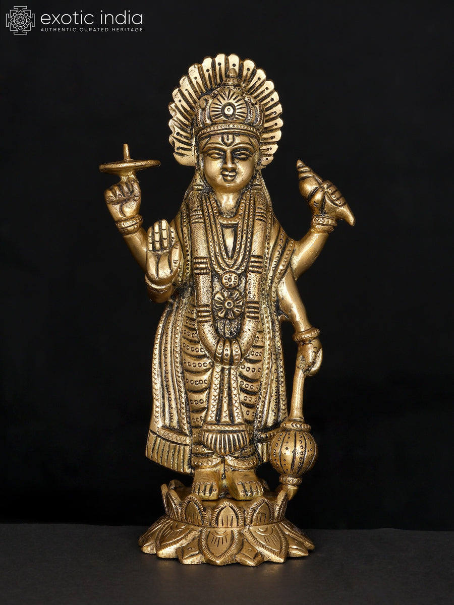 8" Standing Lord Vishnu Handmade Brass Statue