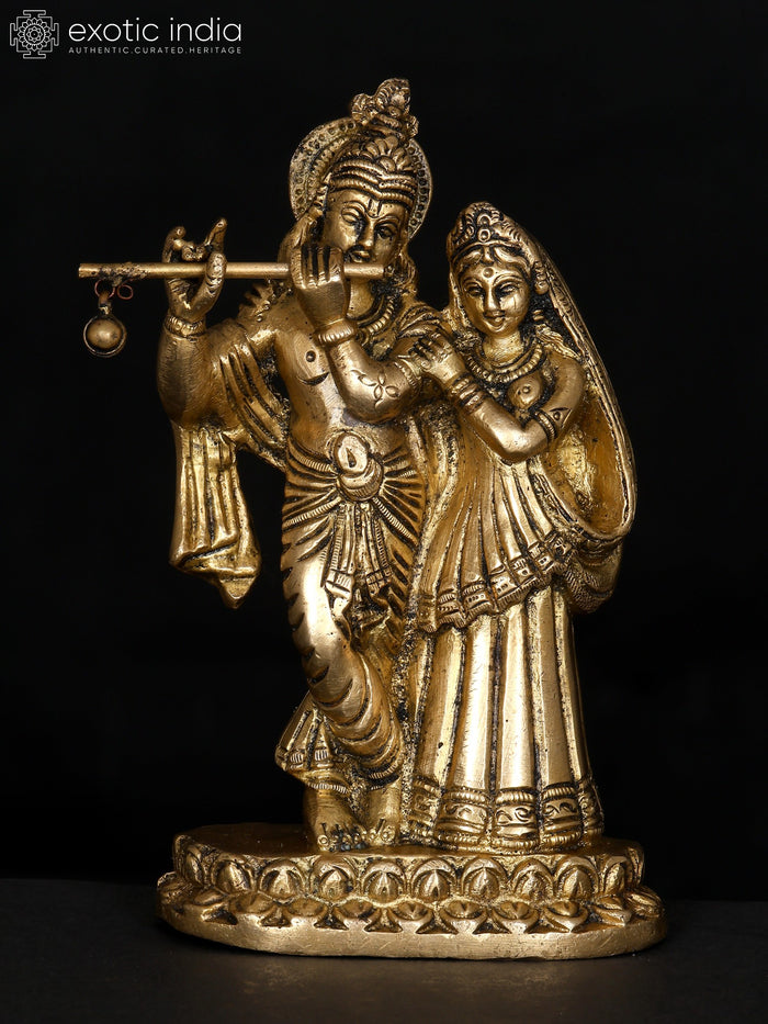 5" Standing Radha Krishna Handmade Brass Statue