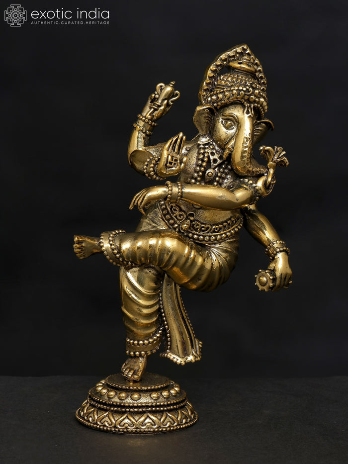 6" Dancing Lord Ganesha Brass Statue Handmade