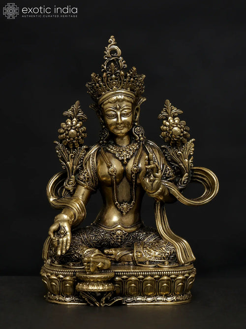 4" Handmade Brass Goddess Green Tara Statue for Pooja