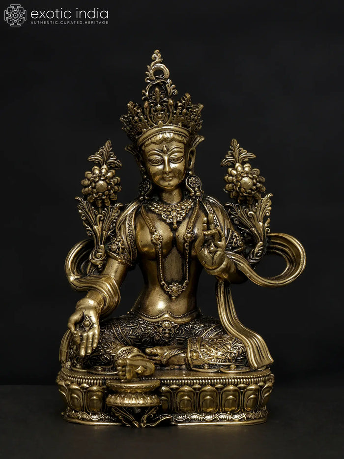 4" Handmade Brass Goddess Green Tara Statue for Pooja