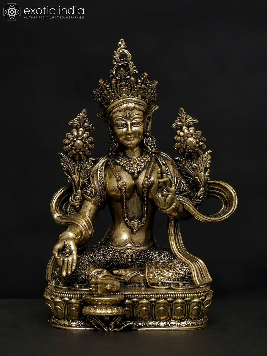 4" Handmade Brass Goddess Green Tara Statue for Pooja