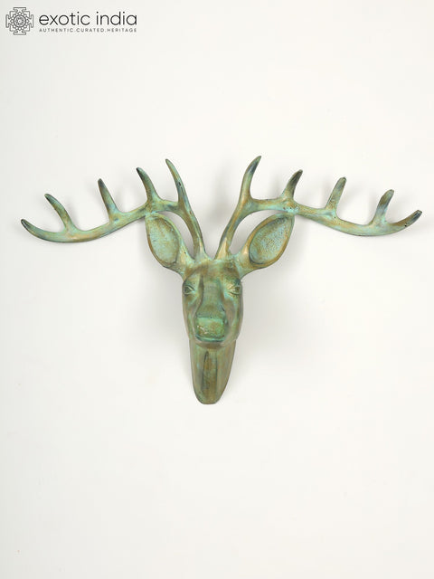 22" Green Deer Wall Decor in Brass | Home Decor