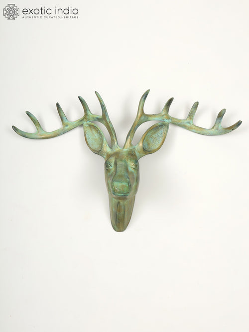 22" Green Deer Brass Wall Hanging Home Decor