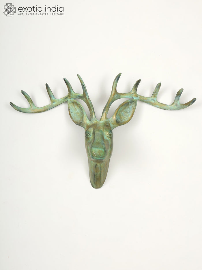 22" Green Deer Brass Wall Hanging Home Decor