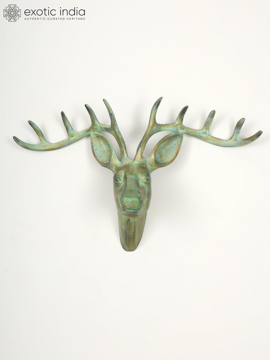 22" Green Deer Brass Wall Hanging Home Decor