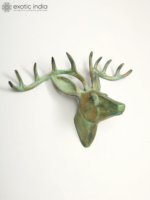 22" Green Deer Wall Decor in Brass | Home Decor