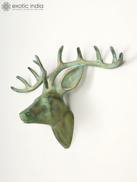 22" Green Deer Wall Decor in Brass | Home Decor