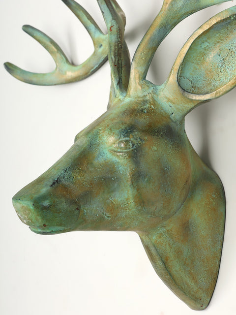 22" Green Deer Wall Decor in Brass | Home Decor