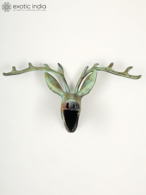 22" Green Deer Wall Decor in Brass | Home Decor