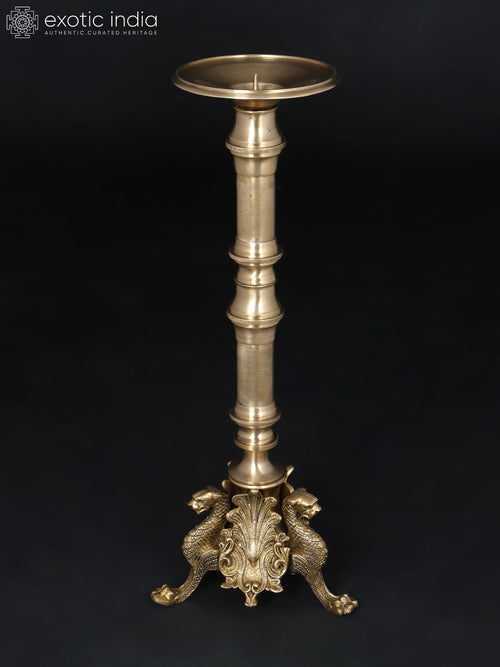 19" Brass Griffin Candle Stand Handmade Home Decor