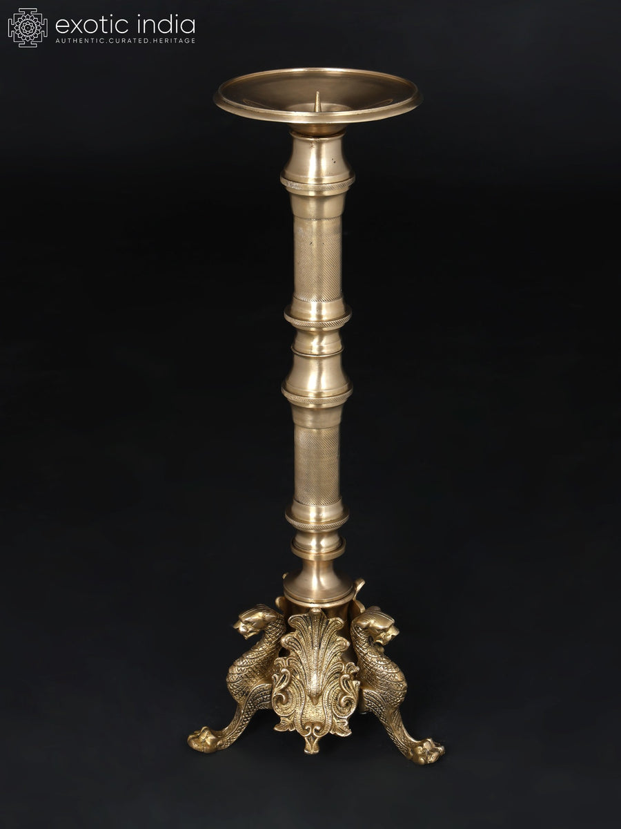 19" Brass Griffin Candle Stand Handmade Home Decor