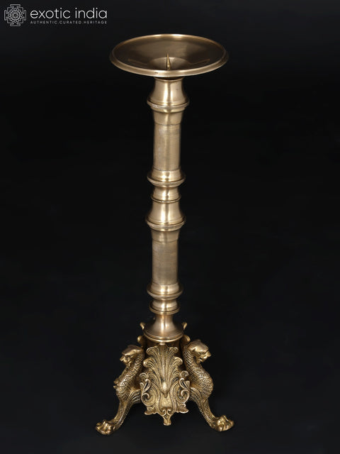 19" Griffin Design Candle Stand in Brass