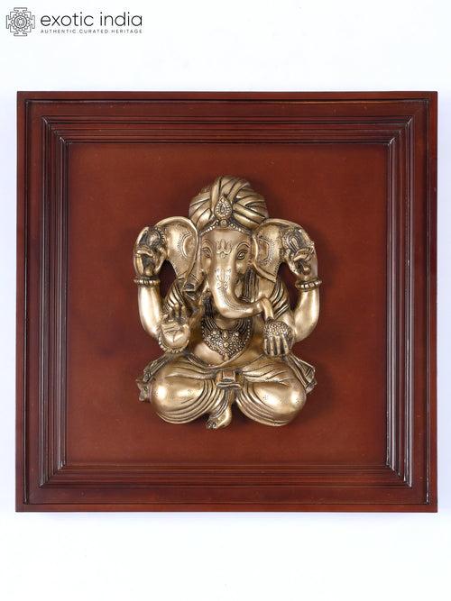 24" Turbaned Ganesha Brass Wall Hanging Sculpture