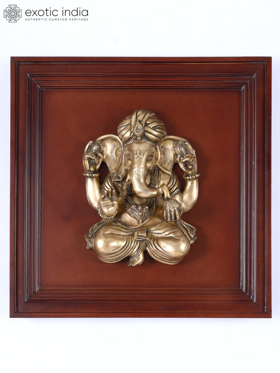 24" Turbaned Ganesha Brass Wall Hanging Sculpture