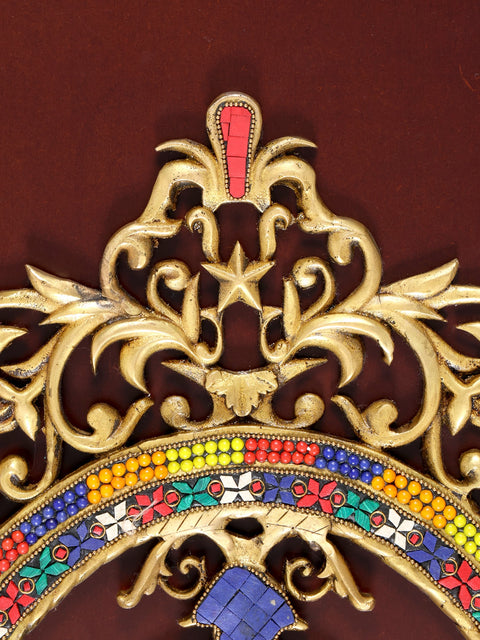 42" Large Wood Framed Brass Lord Ganesha with Inlay Work | Wall Hanging