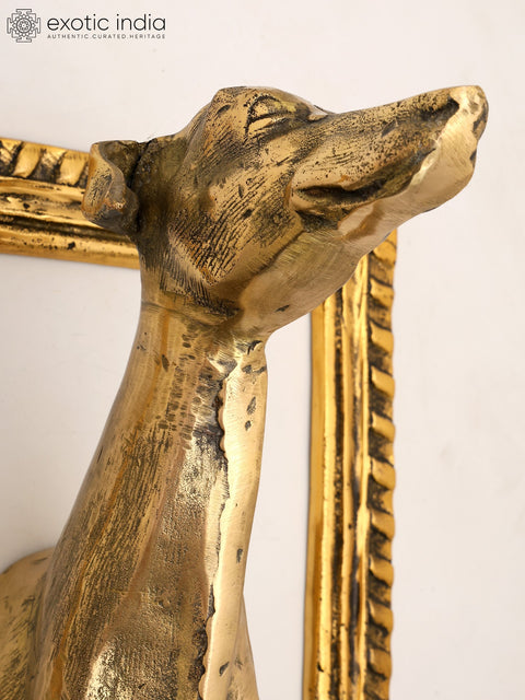 21" Brass Wall Hanging Dog with Frame | Home Decor