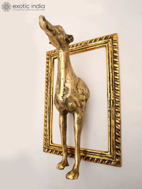 21" Brass Wall Hanging Dog with Frame | Home Decor