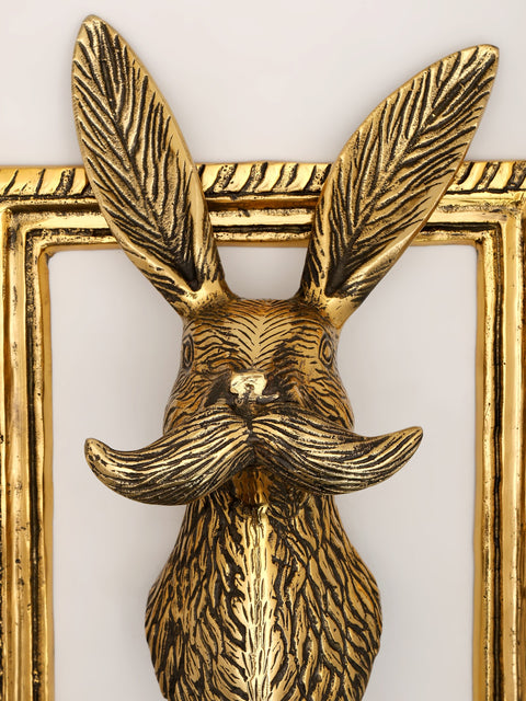 16" Brass Wall Hanging Rabbit with Frame | Home Decor