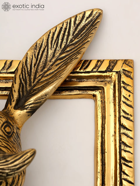 16" Brass Wall Hanging Rabbit with Frame | Home Decor