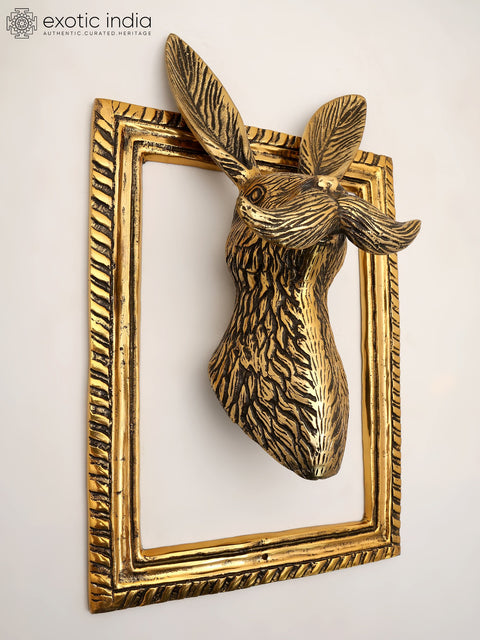 16" Brass Wall Hanging Rabbit with Frame | Home Decor