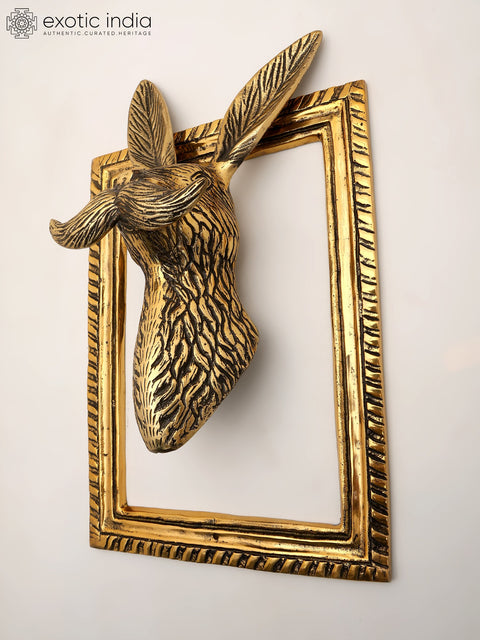 16" Brass Wall Hanging Rabbit with Frame | Home Decor