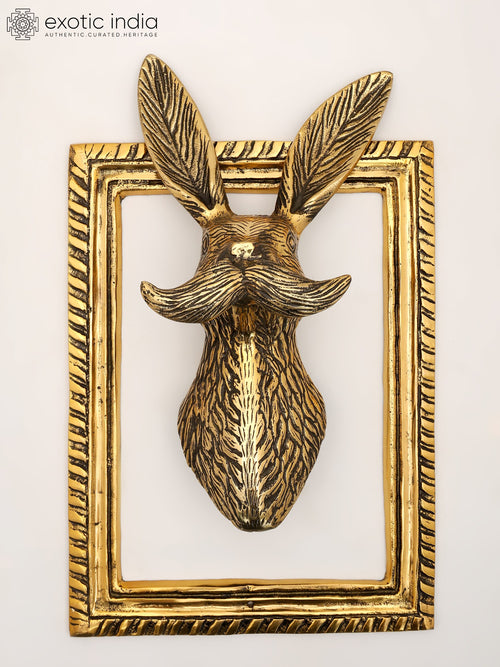 16" Brass Rabbit Wall Hanging Statue for Home Decor