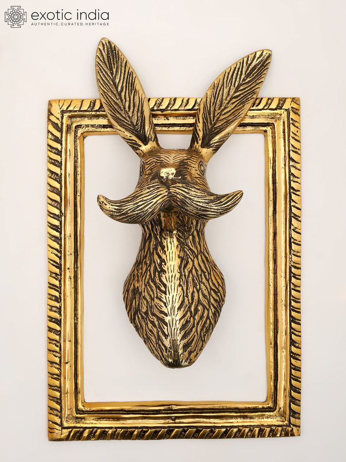 16" Brass Rabbit Wall Hanging Statue for Home Decor
