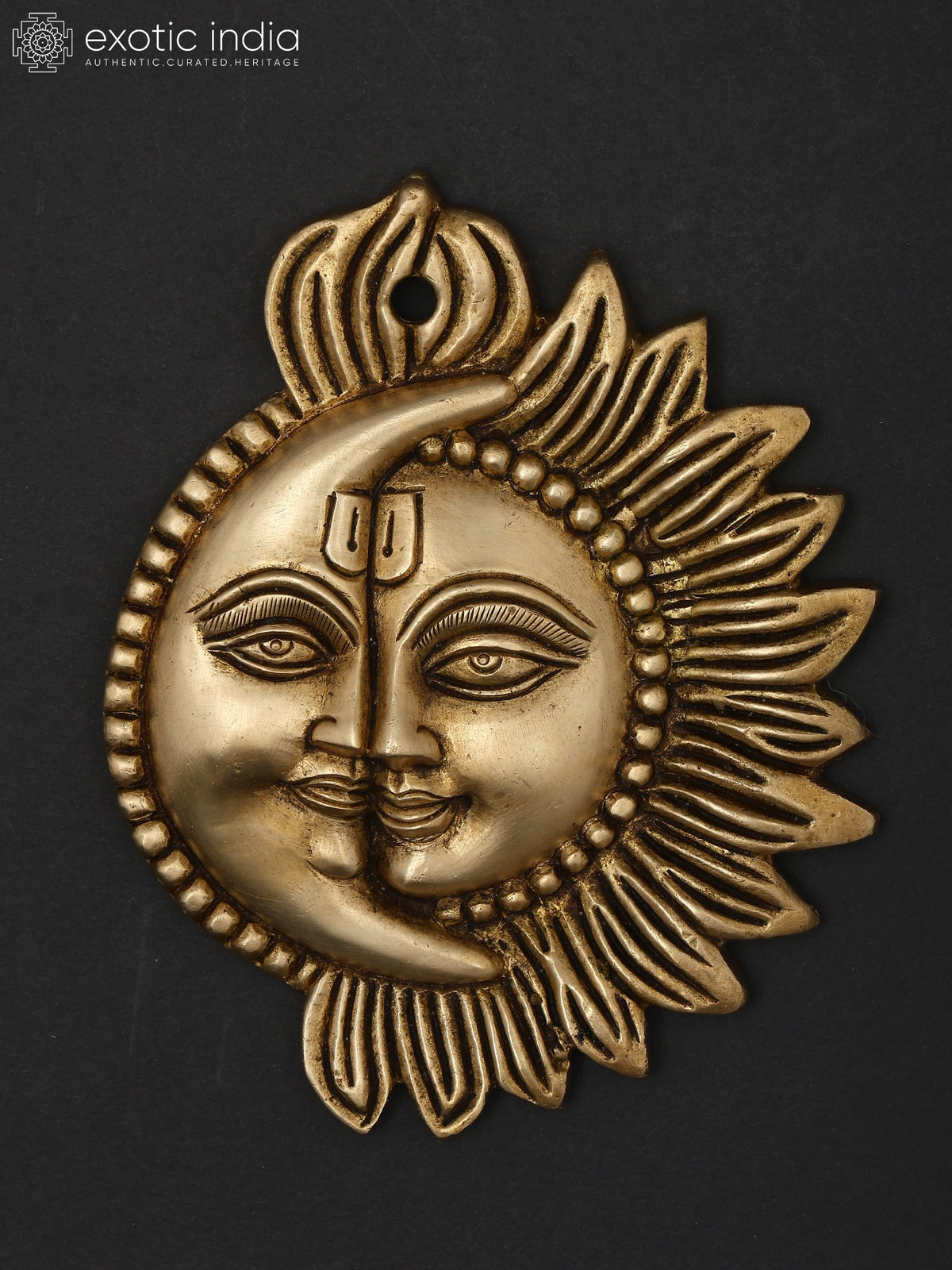 5" Half Sun and Half Moon Brass Wall Hanging