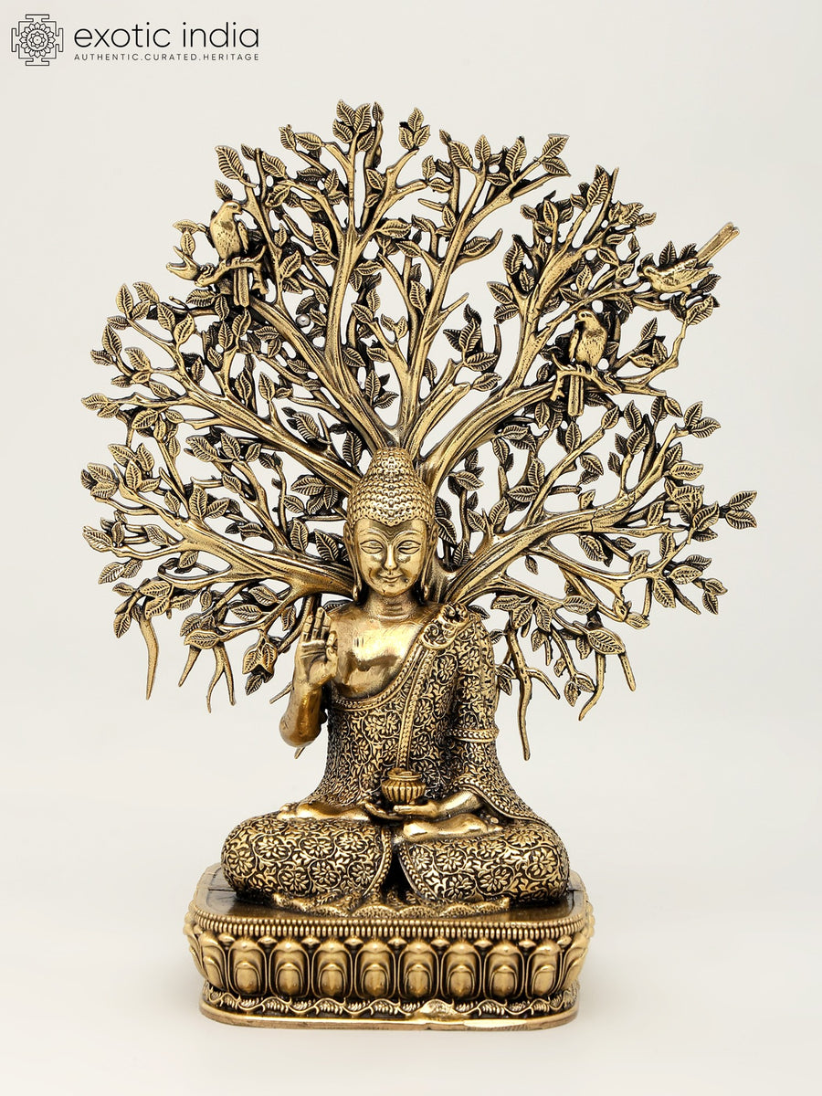 6" Handmade Lord Buddha Under Bodhi Tree Brass Statue