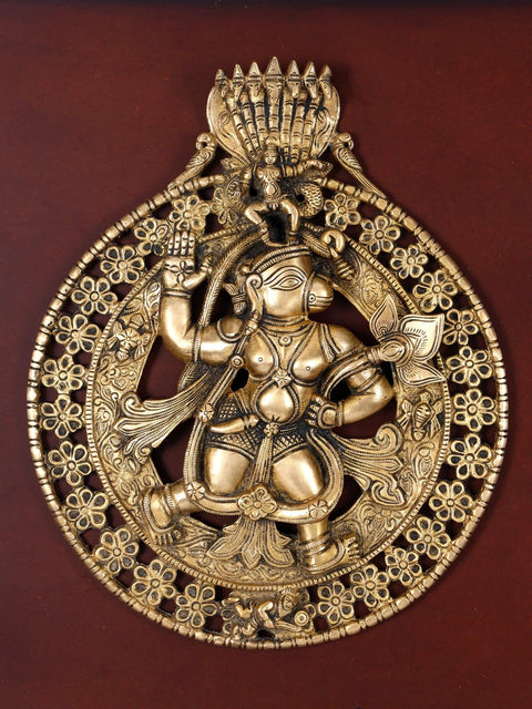 19" Wood Framed Brass Lord Hanuman | Wall Hanging
