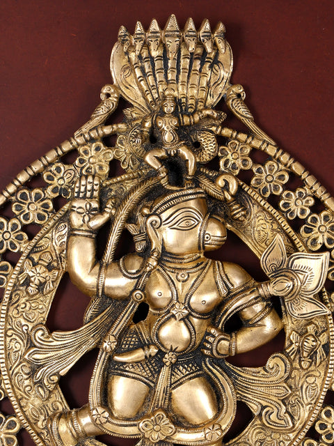19" Wood Framed Brass Lord Hanuman | Wall Hanging