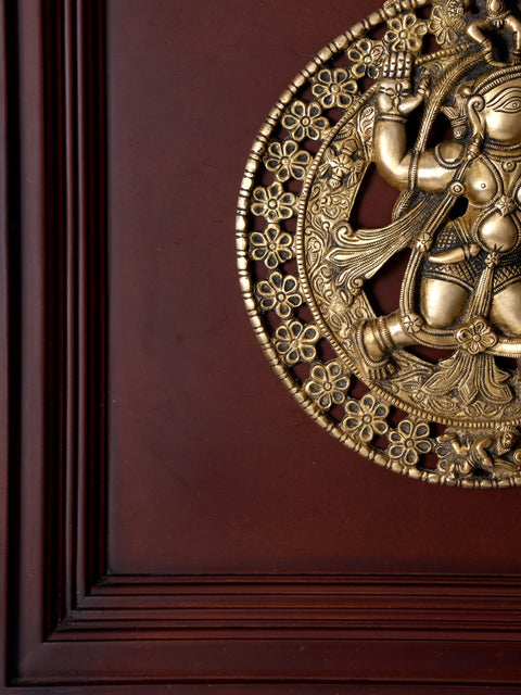19" Wood Framed Brass Lord Hanuman | Wall Hanging