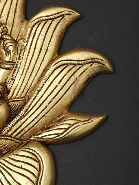 11" Brass Lord Ganesha Seated on Lotus | Wall Hanging