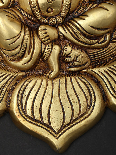 11" Brass Lord Ganesha Seated on Lotus | Wall Hanging