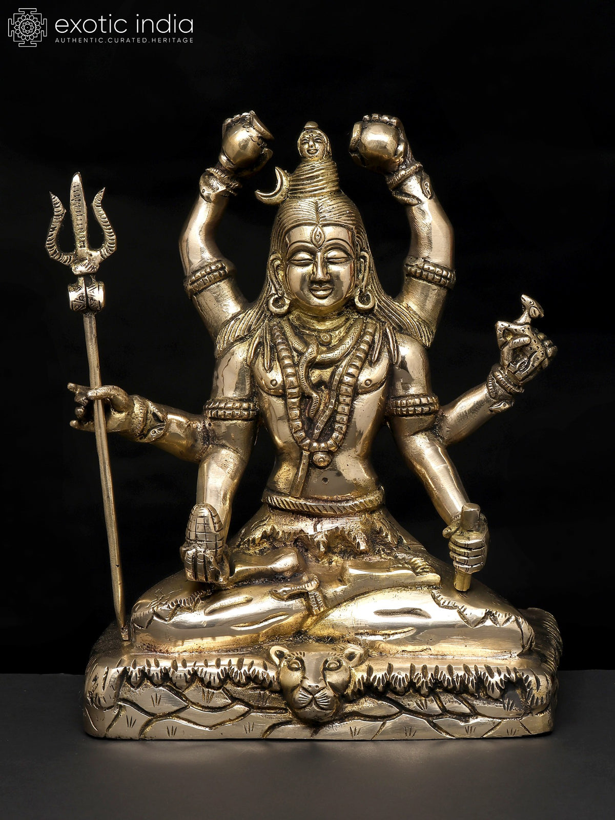 10" Mahamrityunjaya Mahadev Brass Statue for Pooja