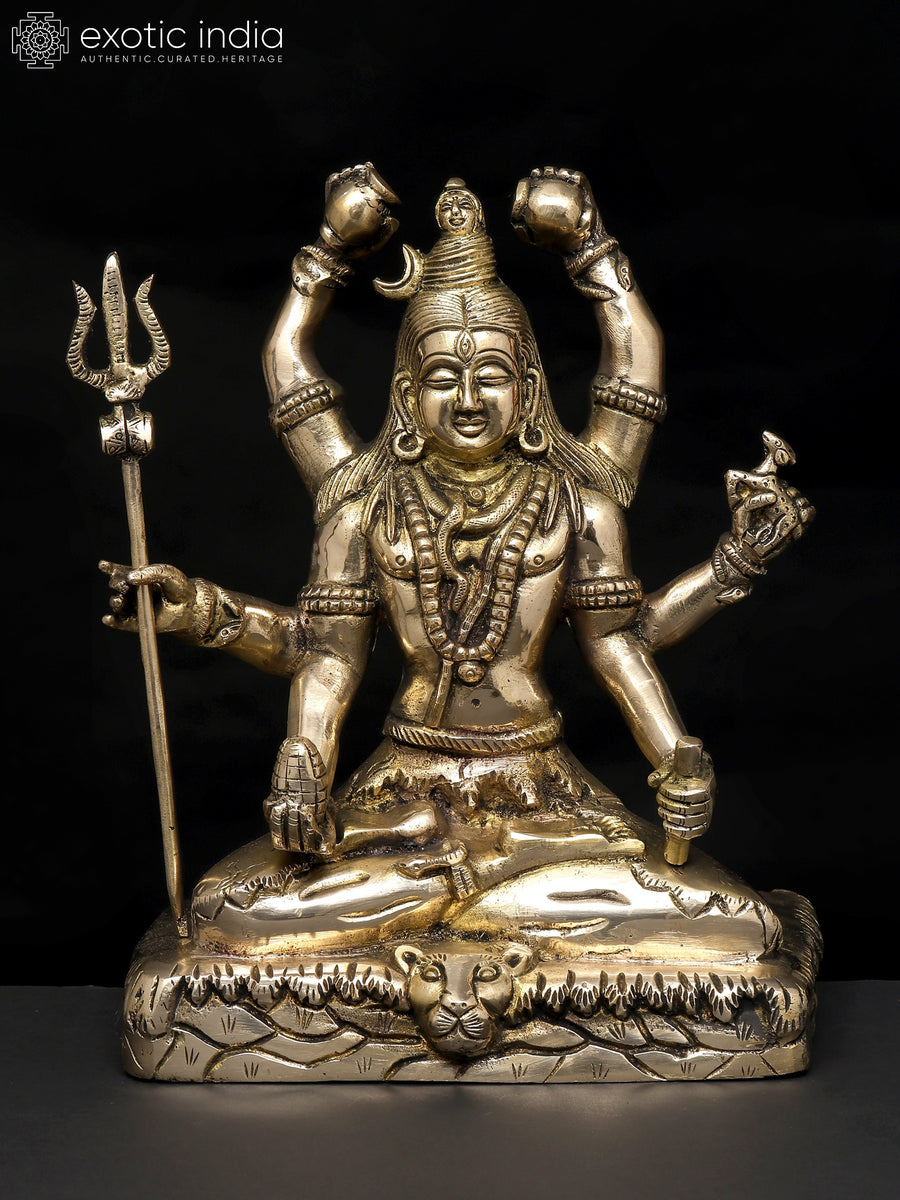 10" Mahamrityunjaya Mahadev Brass Statue for Pooja