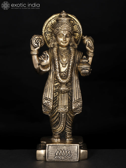 9" Lord Dhanvantari Brass Statue - Hindu Deity Physician Idol